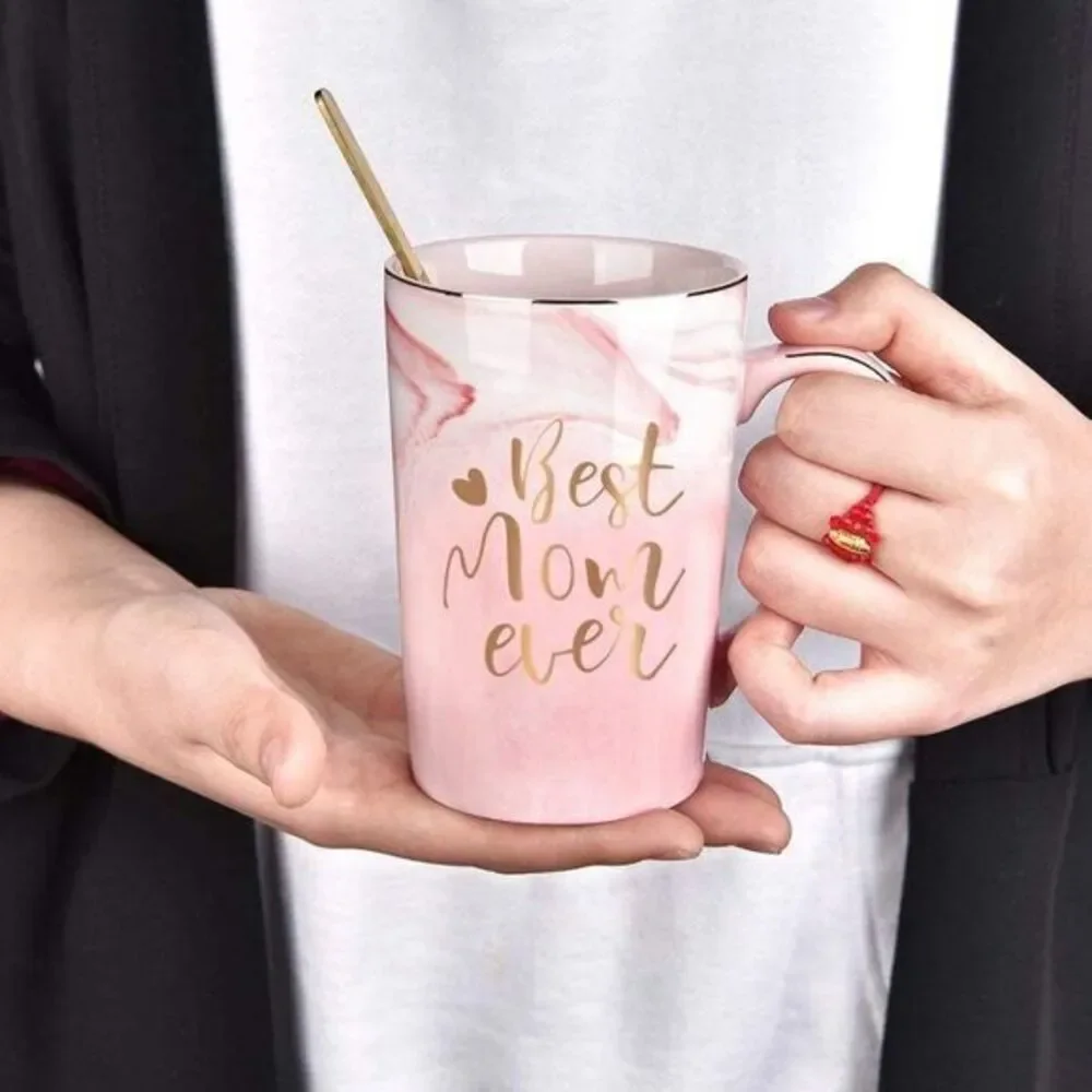 Best Mom Ever Birthday Mothers Day Gifts‎ Coffee Mug Cup Present Pink With Spoon